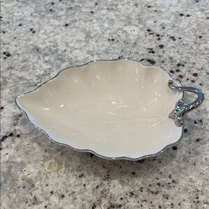 Rare Lenox Cream Leaf Dish with Platinum Trim